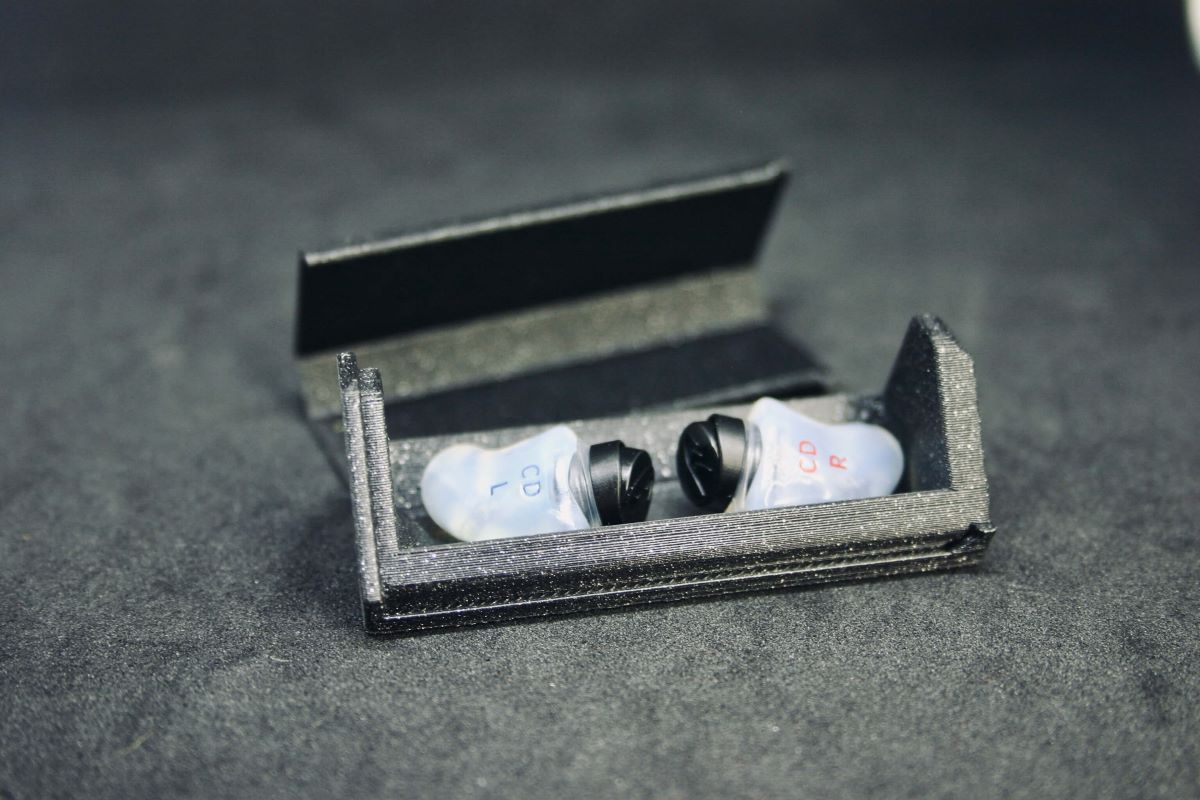 Custom hearing protection earplugs in a protective case
